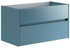 Mobile da bagno sospeso sotto lavabo L 89.5 x H 50 x P 45.5 cm blu laccato opaco, 2 cassetti Niwa