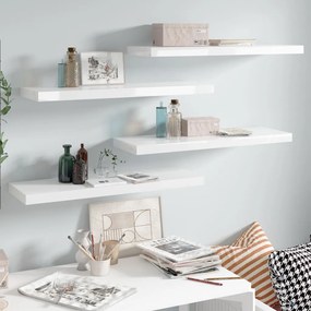 Scaffali A Parete 4 Pz Bianco Lucido 80x23,5x3,8 Cm İn Mdf /