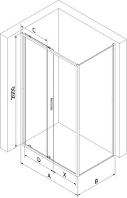 Mexen Exo-S cabina doccia scorrevole 120 x 90 cm, trasparente, nera - 8151-120-090-70-00