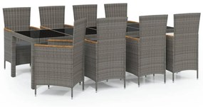 Set da Pranzo da Esterno 9 pz con Cuscini in Polyrattan Grigio