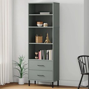 Libreria Con 2 Cassetti Grigio 60x35x180 Cm Legno Massello Oslo /