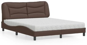 Letto Con Materasso Marrone 160x200cm İn Similpelle /