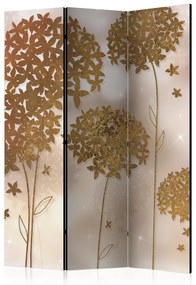 Paravento design Giardino dorato - fiori dorati con stelle