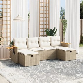 Set Divano da Giardino 6 pz con Cuscini Beige in Polyrattan