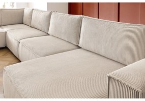 Divano a U angolare in velluto a coste color crema, angolo sinistro Nihad modular - Bobochic Paris