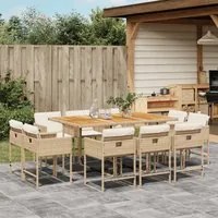 Set da Pranzo da Giardino 11 pz con Cuscini Beige in Polyrattan 3278163