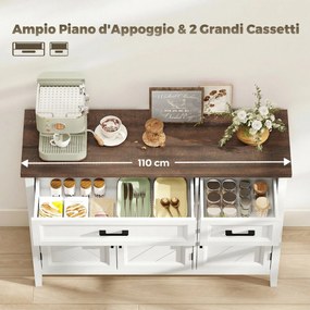 Credenza da Cucina 110x35x80,5 cm con 3 Ante a Fienili 2 Cassetti e 2 Ripiani Regolabili in Legno Bianco...