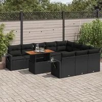 Set Divani da Giardino 11 pz con Cuscini in Polyrattan Nero 3327198