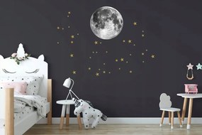 Adesivo murale originale - luna e stelle dorate 45 cm