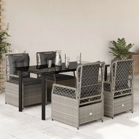 Set pranzo da giardino 5pz con cuscini grigio chiaro polyrattan
