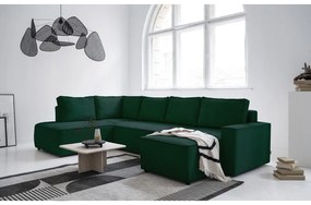 Divano letto angolare in velluto a coste verde scuro Brave Dave - Miuform