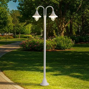 Lindby lampada da esterno Madea, bianca, a 2 luci, 213 cm, E27, IP44