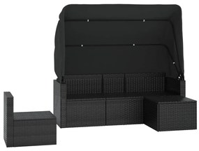 Set divani da giardino 4 pz con cuscini nero in polyrattan