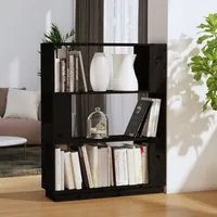 Libreria/Divisorio Nero 80x25x101 cm in Legno Massello di Pino 814058