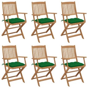 Sedie da giardino pieghevoli 6 pz con cuscini massello acacia