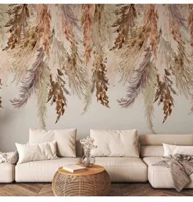 Carta da parati - Minimalist boho landscape - dangling leaves in beige colours Standard 250x175