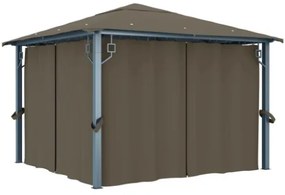 Gazebo con Tende e Luci LED 300x300 cm Grigio Talpa Alluminio