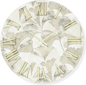 Orologio rotondo D40 cm in legno rivestito con parato e dettagli Oro JOSE