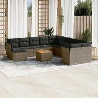 Set Divani da Giardino 12 pz con Cuscini Grigio in Polyrattan 3223981