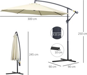 Ombrellone Decentrato da Giardino in Alluminio 3M con Protezione UV Beige...