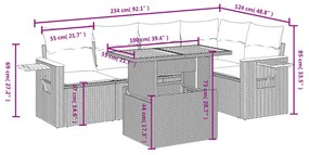 Set Divano da Giardino 6 pz con Cuscini Nero in Polyrattan