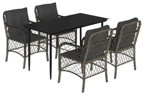 Set da pranzo da giardino 5 pz con cuscini in polyrattan grigio