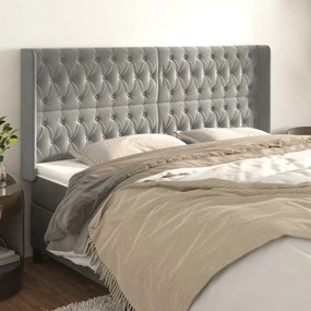 Testiera Ad Orecchio Grigio Chiaro 183x16x118/128 Cm İn Velluto /