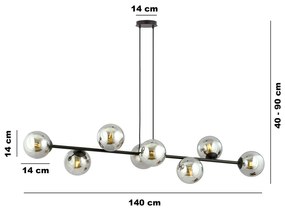 Lampadario Contemporaneo 8 Luci Durga In Acciaio Nero E Sfere In Vetro Fumè