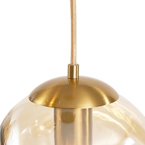 Lampada a sospensione Art Déco ottone con vetro ambrato 3 luci - Douglass