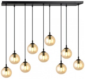 Lampadario a Sospensione in Acciaio e Vetro COSMO 9 Nero 9xE14 Colore delle Sfere Ambrate