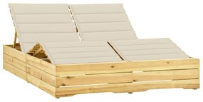 Lettino Prendisole Doppio Con Cuscini Crema İn Pino Impregnato /