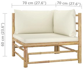 Set Salotto da Giardino 4pz con Cuscini Bianco Crema in Bambù