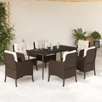 Set da Pranzo da Giardino 7pz con Cuscini in Polyrattan Marrone 3211938