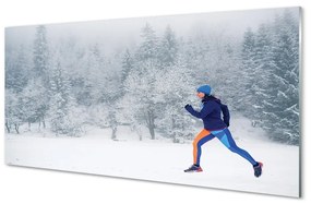 Quadro vetro Foresta inverno uomo di neve 100x50 cm