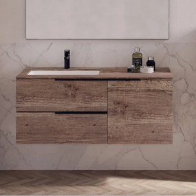 Mobile bagno sospeso con lavabo L 120 x H 83 x P 51 cm rovere sable, 1 anta 2 cassetti per vasca a sinistra Solid