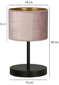Lampada Da Tavolo 1 Luce Ganesha In Acciaio Nero E Paralume In Tessuto Rosa