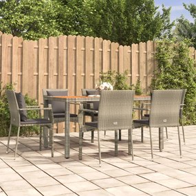 Set Da Pranzo Da Giardino 7 Pz Con Cuscini İn Polyrattan Grigio /