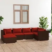 Set Divani da Giardino 6 pz con Cuscini in Polyrattan Marrone cod mxl 37902