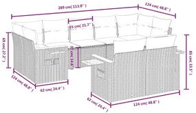 Set Divano da Giardino 9 pz con Cuscini Grigio in Polyrattan