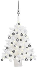 Albero di Natale Artificiale Preilluminato con Palline, Albero di Natale Preilluminato con Palline Bianco 65 cm II