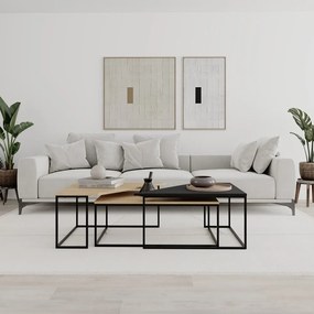 Set di 3 tavolini con piano in rovere decorato in colore naturale 70x110 cm Titan - Marckeric