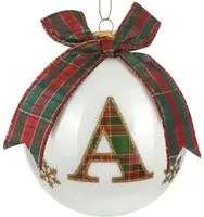 Pallina Natale lettera A tartan vetro 10 cm