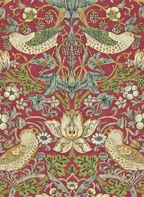 Morris & Co Carta da parati Strawberry Thief - Crimson/ Slate