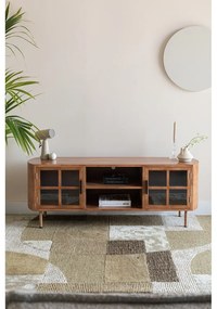 Mobile TV di colore naturale in legno di cauciù massiccio 150x55x38 cm Yaz – White Label