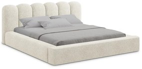 Letto matrimoniale imbottito beige con vano contenitore con griglia 160x200 cm Mano - Makamii