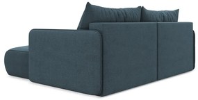 Divano angolare blu allungabile/con contenitore (con penisola a destra) Nanea – Makamii