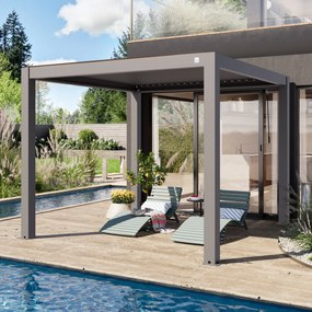 PRIMEYARD Pergola 3x3m, tetto lamellare, grigio perla - (400113)