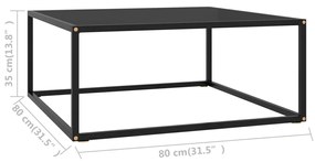 Tavolino da salotto nero con vetro nero 80x80x35 cm