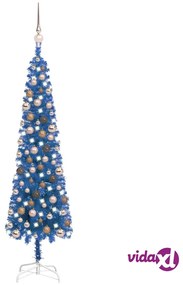 vidaXL Albero di Natale Sottile Preiluminato con Palline Blu 120 cm