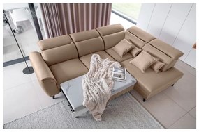 Divano angolare marrone chiaro allungabile/con contenitore (con penisola a destra/a L) e rivestimento in velluto Noble – ELTAP